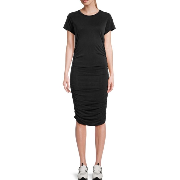 MICHAEL KORS Black S/S T Shirt Midi Dress Adjustable Ruched Side S Small $98 EUC - Picture 1 of 16